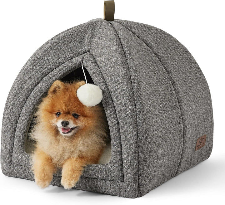 Pat pentru pisici BEDSURE, peșteră mare pentru pisici - căsuță pentru pisici de interior 40 x 40 x 40 cm, cu pernă detașabilă din sherpa și jucărie agățată, pat lavabil pentru pisici, gri închis