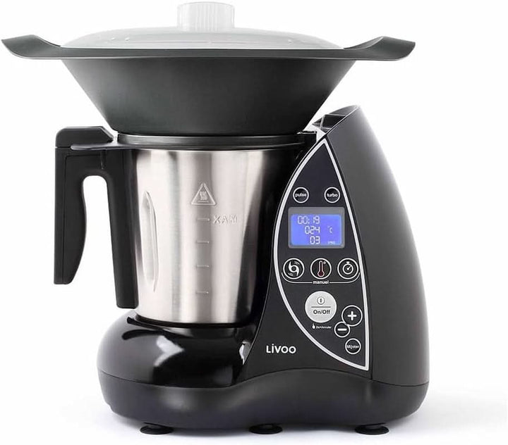 Livoo DOP142G Robot Culinaire Chauffant Beheizte Küchenmaschine, Edelstahl, Grau Roboti si Mixere Bucatarie Naty Shop Schwarz