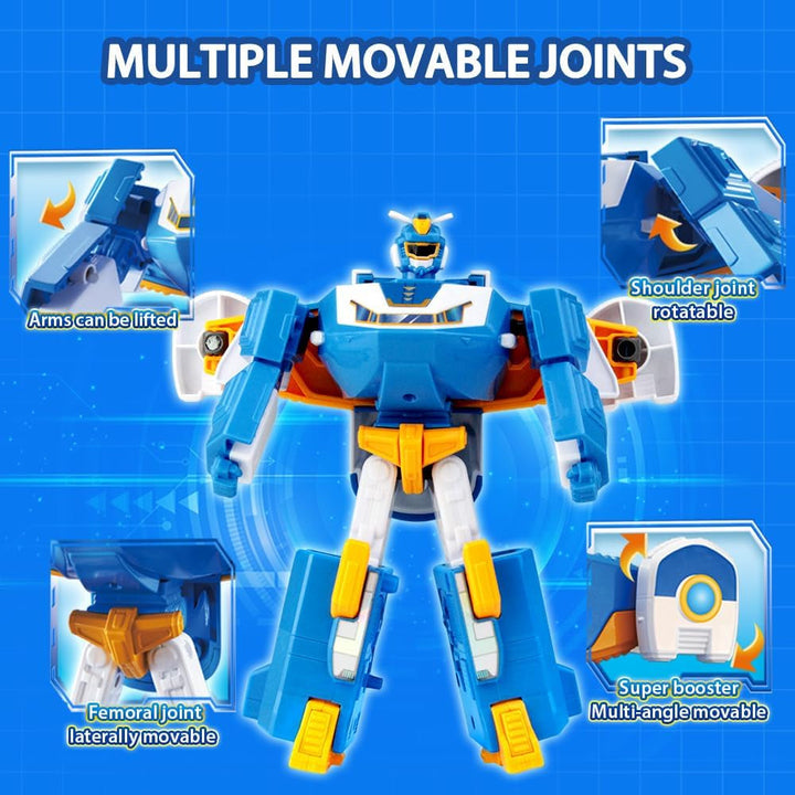 Super Wings 2-In-1 Mini World Aircraft Transforming Robot cu efecte luminoase și sonore, jucărie transformabilă pentru fete și băieți de la 3 ani, albastru Action figures Naty Shop