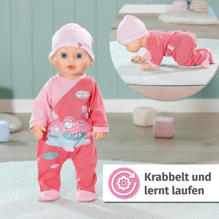 Baby Annabell Emily Run With Me 43cm, păpușă care se târăște și merge, cu funcție de sunet, rochiță și pălărie roz, 710623 Zapf Creation Papusi Naty Shop