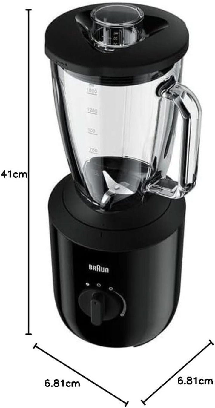 Braun Powerblend 3 JB 3150 BK Standmixer - 1,5 L Glas-Mixaufsatz, Küchenhelfer Zum Zerkleinern, Pürieren & Mixen, 800 Watt, Schwarz Bucatarie Naty Shop