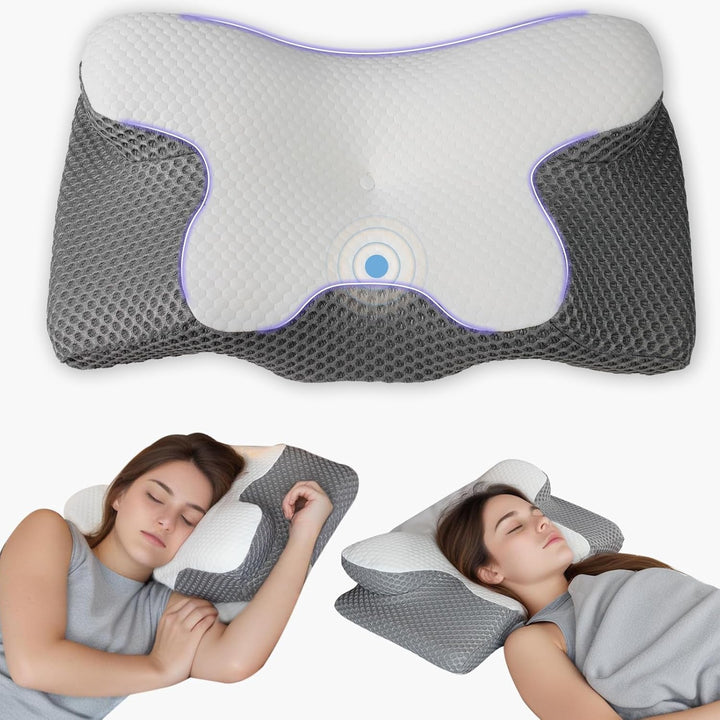 Pernă pentru gât Pernă ortopedică pentru cap Pernă din spumă de memorie Pernă pentru impact lateral - Design ergonomic Cu formă goală Pentru impact lateral, dorsal și abdominal Gri deschis Perne ortopedice cervicale Naty Shop Alb gri 65X34X13Cm