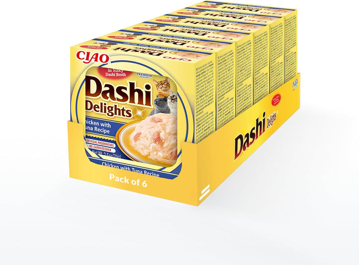 INABA Dashi Delights Hrană umedă pentru pisici 100% pui natural | Fără cereale, fără zahăr, fără arome artificiale, 86% umiditate | Tratamente premium pentru pisici în bulion 70 G (pachet de 6)