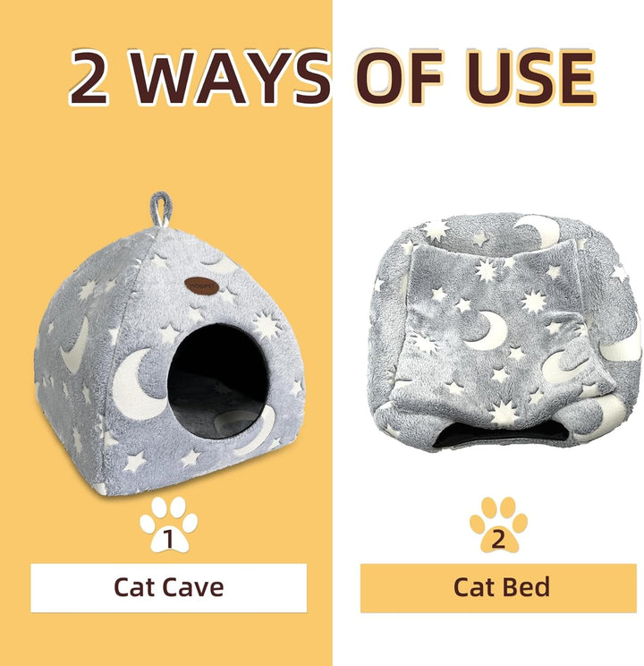 Peșteră pentru pisici, căsuță de pluș cu pernă lavabilă, cort pliabil pentru pisici, peșteră cu mâner, pat moale și cald pentru pisici de interior, 33 x 33 x 35 cm