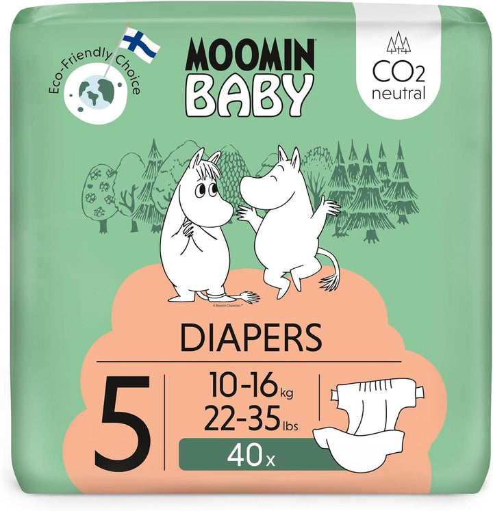 Muumi Baby Newborn Eco Nappies mărimea 1, 2-5 kg, 25 bucăți, scutece premium moi cu indicator de umezeală Mama si Copilul Naty Shop 5 (pachet de 40)