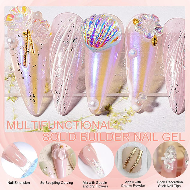 NAILGIL Gel solid pentru ojă, gel solid pentru adeziv pentru unghii, sculptură 3D pentru unghii cu set de instrumente, salon DIY acasă, transparent 15G