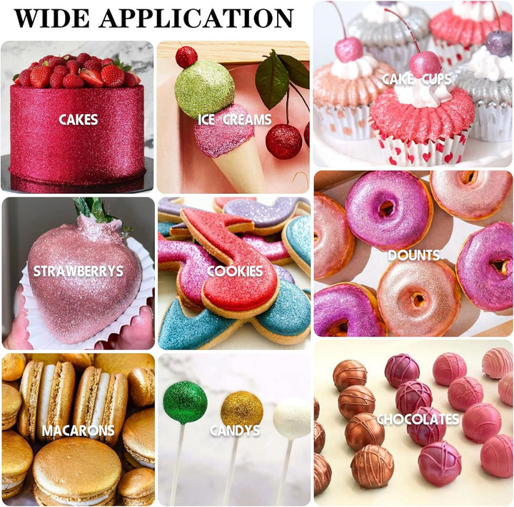 Sclipici comestibil cu sclipici - Pudră cu sclipici comestibilă în 4 culori, praf cu sclipici pentru băuturi, mâncare, prăjituri - Pudră colorantă alimentară metalică comestibilă pentru copt, cocktailuri - 5G / sticlă