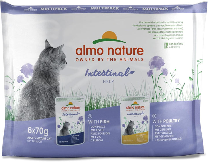 Almo Nature Holistic Digestive Help - Multipack hrană umedă pentru pisici adulte - Mix: 3X pește & 3X pasăre - 70G, 6pack