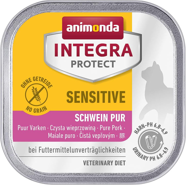 Animonda INTEGRA PROTECT Hrană umedă pentru pisici Sensitive Pure Pork (16 X 100G), recomandată de veterinari pentru alergii alimentare, hrană dietetică dezvoltată de veterinari pentru pisici adulte