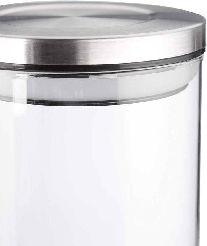 Jar de depozitare Relaxdays set de 3, etanș, capac din oțel inoxidabil, pentru paste, muesli și orez, recipient de bucătărie de 1,5 litri, transparent argintiu, 24 x 9,5 x 9,5 cm, transparent argintiu Cutii depozitare alimente Naty Shop