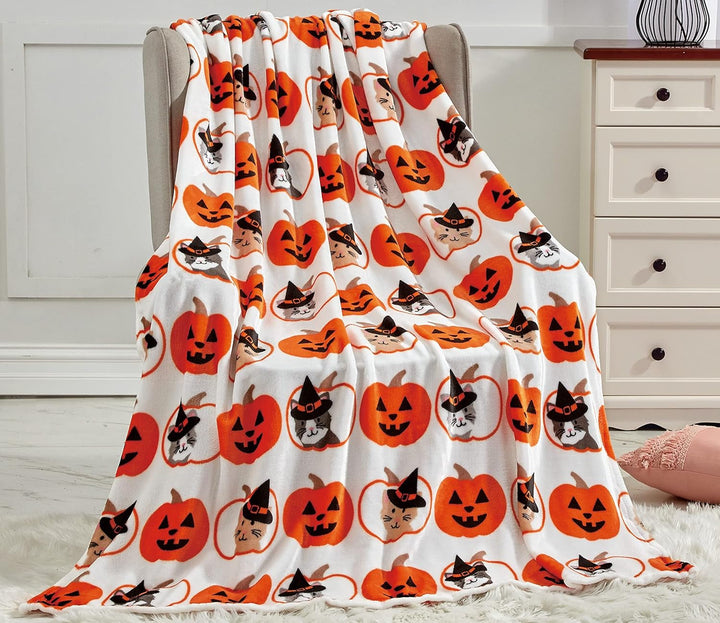 Elegant Comfort Pătură ușoară cu motive de Halloween, moale, confortabilă și plușată, perfectă pentru relaxare în acest sezon înfricoșător, 127 X 152,4 cm, Skull and Bones Paturi si Cuverturi Elegant Comfort Pisici dovleac 50 X 60
