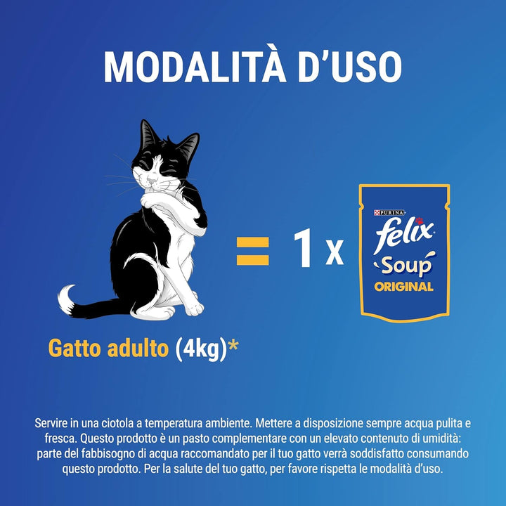Purina Soup Original Hrană umedă pentru pisici cu carne de vită, pui și ton, 8 pachete a 48 de pungi a câte 48 g