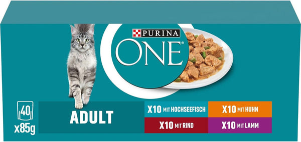Hrană umedă pentru pisici PURINA ONE Adult, amestec de varietăți, pachet de 40 (40 X 85G)