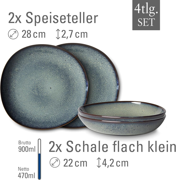 Like. by Villeroy & Boch - Lave Gris Geschirr Set Aus Steingut, 4Tlg., Pottery Look, Tafelservice Für 2 Personen, Grau Seturi vesela masa Naty Shop