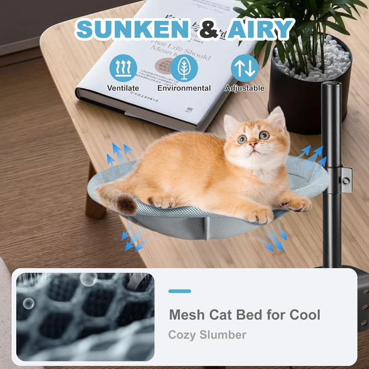 Pat pentru pisici pentru birou, pat pentru pisici rotativ la 360°, înălțime reglabilă, fără găurire, pat pentru pisici cu două perne pentru animale de companie, pentru pisici/câini mici, până la 60 lb