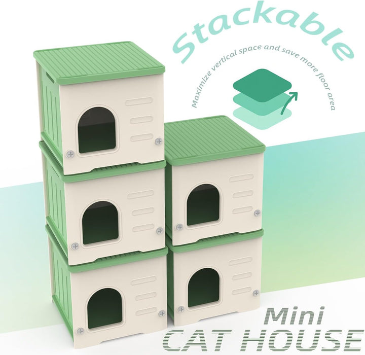 Căsuță pentru pisici de exterior, stivuibilă, căsuță din plastic pentru pisici sălbatice, rezistentă la intemperii, impermeabilă, ridicată