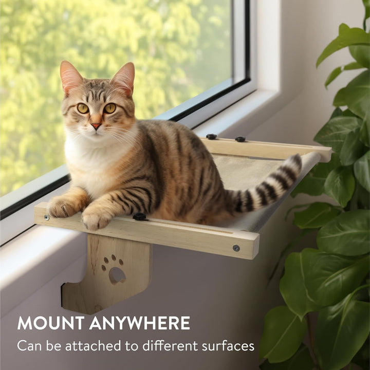 Hamac Navaris pentru pisici, pentru pervaz - Covoraș confortabil pentru șezlong - Șezlong pentru pisici, pentru pervaz, până la 14 kg - Asamblare pat pisică fără unelte