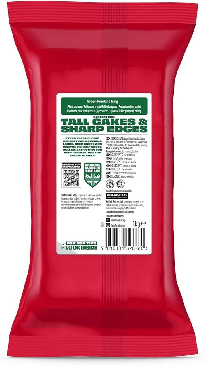 Extra Fondant Verde 1kg - Fondant extra elastic cu aromă de vanilie, perfect pentru acoperirea prăjiturilor - Verde - 1 kg Pasta de zahar Naty Shop