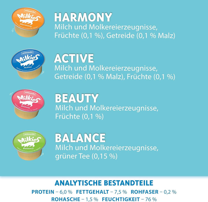 Animonda Milkies Selection (20 cupe À 15 G), lapte de pisică ușor digerabil pentru pisici adulte, pachet valoric practic cu 20 de cupe de lapte de pisică, gustare cu lapte fără soia și zahăr