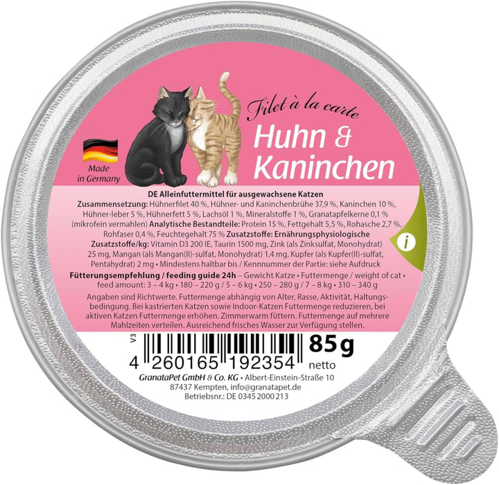 Granatapet Filet À La Carte Pui PUR, hrană umedă pentru pisici, bucăți de file fără cereale, hrană pentru pisici fără zahăr adăugat, conținut ridicat de carne, 6 X 85 G