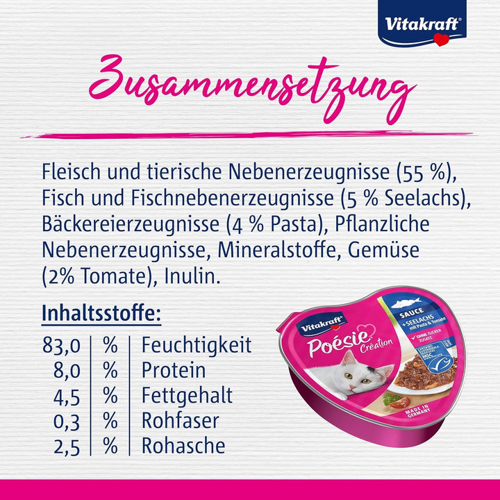 Vitakraft Hrană umedă pentru pisici Poésie Délice, somn cu paste și roșii, în sos, pentru pisici adulte, echilibrată nutrițional, fără zahăr adăugat (15X 85G)