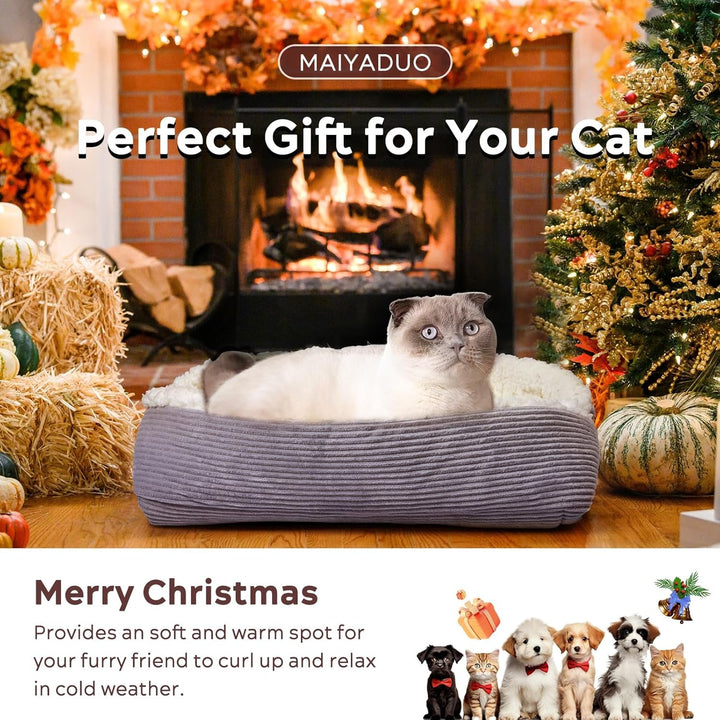 MAIYADUO Pat moale pentru pisici, lavabil, 42 x 38 cm, pat de pluș pentru câini și pisici mici - pernă 2 în 1 pentru pisici, pătură pentru pisici, canapea, cuib pentru pisici