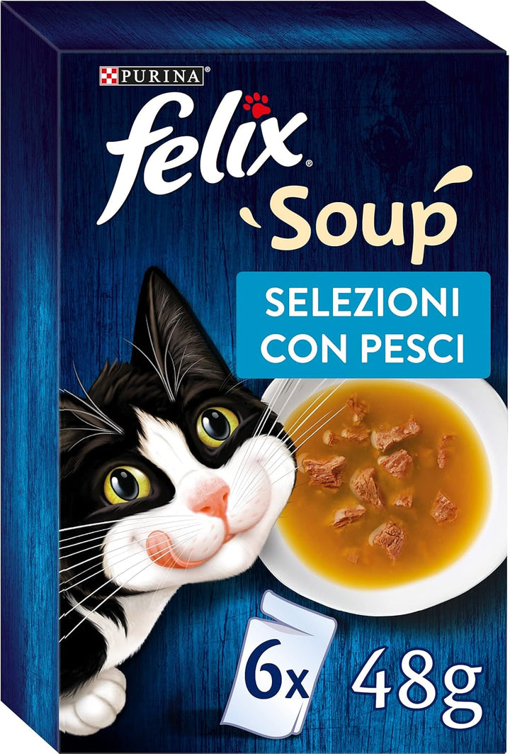 Purina Soup Original Hrană umedă pentru pisici cu carne de vită, pui și ton, 8 pachete a 48 de pungi a câte 48 g