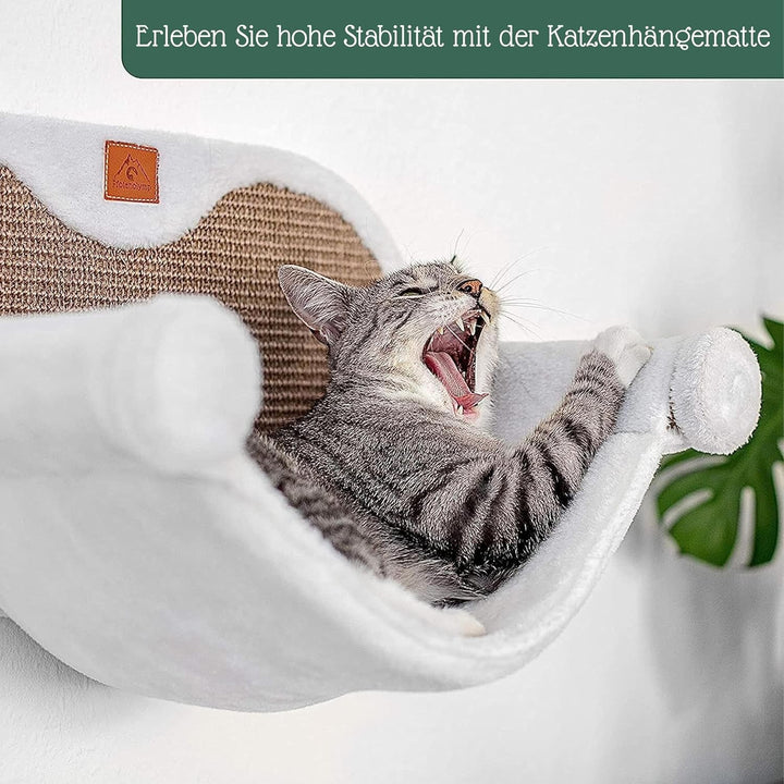 Hamac pentru pisici Pfotenolymp® Până la 10 kg | Montare pe perete | Stabilitate ridicată | Ore întregi de distracție cu zgârieturile | Igienic și ușor de întreținut | Ecologic | Asamblare ușoară