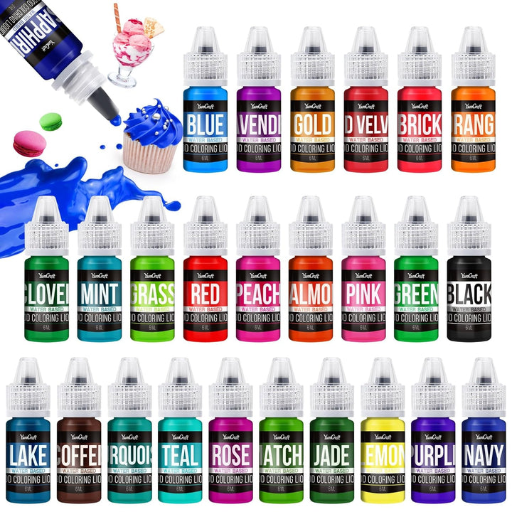 Colorant alimentar - 20 de culori colorant alimentar lichid foarte concentrat pentru prăjituri, copt, ouă de Paște, băuturi - colorant alimentar fără zahăr pentru fondant, glazură, slime, decorare tort - 10 ml fiecare