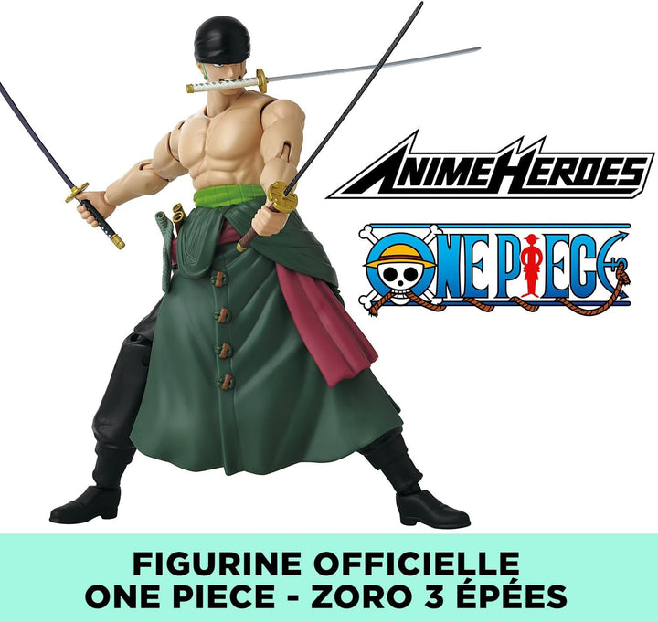Bandai - Anime Heroes - One Piece Figure - Lorenor Zorro 17 Cm Three Sword Style - Licența oficială One Piece - Movable Manga Figure Zorro 3 Swords - Toy For Children From 4 Years - 37052 Action figures Naty Shop