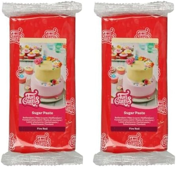 FunCakes Fire Red fondant laminat: ușor de utilizat, neted, flexibil, moale și pliabil, perfect pentru decorarea prăjiturilor, halal, kosher și fără gluten, 1 kg (1 pachet) Pasta de zahar Naty Shop Roșu foc 1 kg (pachet de 2)