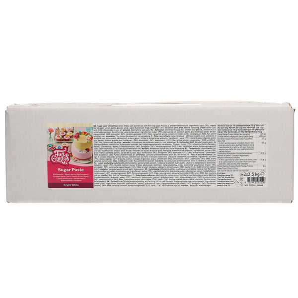 FunCakes Roll Fondant Bright White: Ușor de folosit, neted, flexibil, moale și pliabil, perfect pentru decorarea prăjiturilor, halal, kosher și fără gluten. 5 kg (2 Ã- 2,5 kg) Pasta de zahar Naty Shop Default Title