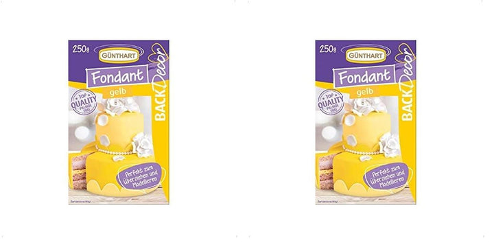Günthart BackDecor 250 fondant verde, 100% vegan, fără ulei de palmier, rezistent la rupere pentru a acoperi prăjituri și produse de patiserie, potrivit pentru modelare, 1 pachet (1 x 250 g) Pasta de zahar Naty Shop 250 G (pachet de 2) Galben