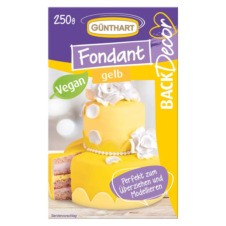 Günthart BackDecor 250 fondant verde, 100% vegan, fără ulei de palmier, rezistent la rupere pentru a acoperi prăjituri și produse de patiserie, potrivit pentru modelare, 1 pachet (1 x 250 g) Pasta de zahar Naty Shop 250 G (1 pachet) Galben