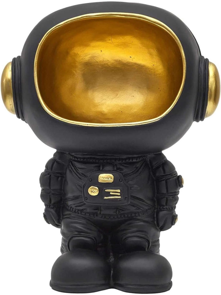 HOME DECO FACTORY, HD0160, Statuie astronaut cu buzunar gol negru, obiect decorativ modern și practic, design futurist, ideal pentru camera de zi sau birou, dimensiune: 20 cm, culoare: negru și auriu Statuete si sculpturi Naty Shop