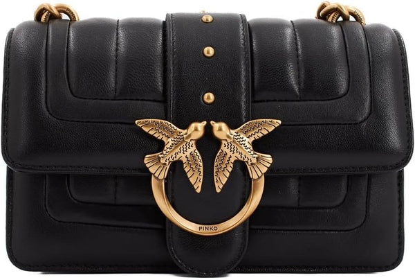 Pinko Ladies Love One Mini Cl Single Side Sheep Nappa Line Quilt Bag Genti Femei Naty Shop Z99Q_Negru-auriu antic