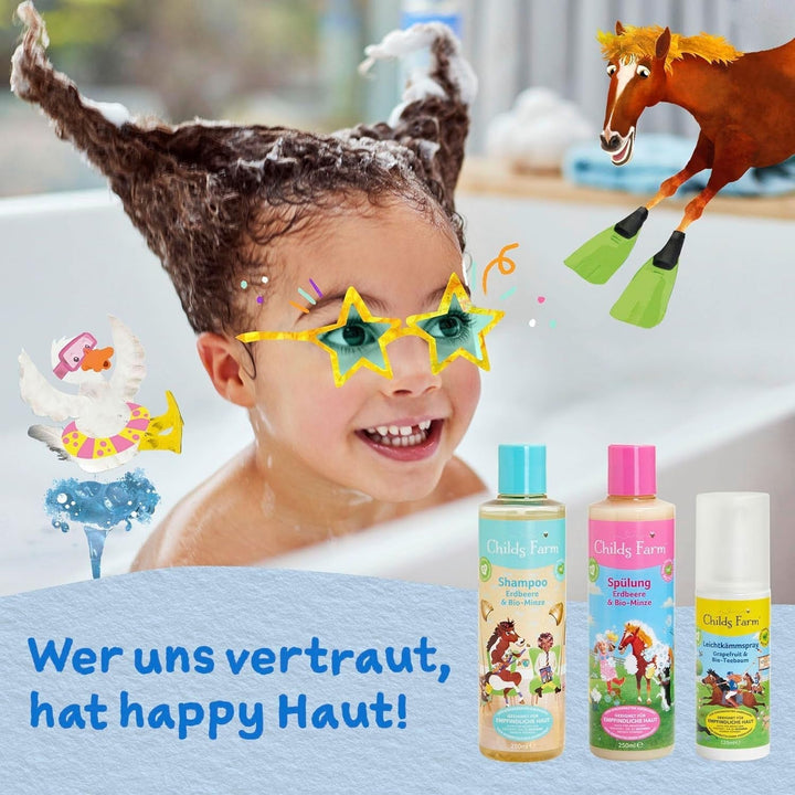 Șampon pentru copii Childs Farm 250 ml | Căpșuni și mentă organică | Toate tipurile de păr | Demontează și hrănește | Potrivit pentru pielea uscată, sensibilă și predispusă la neurodermatită Copii - Baie si Skincare Naty Shop