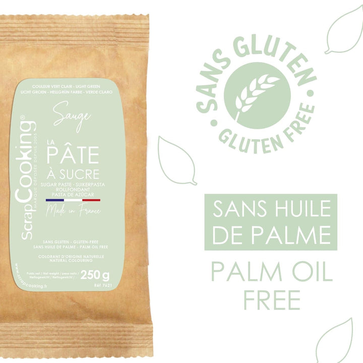 ScrapCooking - Pâte Ã Sucre Vert Sauge 250g - Colourant d'Origine Naturelle - Sans Gluten, Sans Huile de Palme - Pour Gâteaux, Pâtisseries Anniversaire - Vert Pastel - Fabriquée en France - 7621 Pasta de zahar Naty Shop