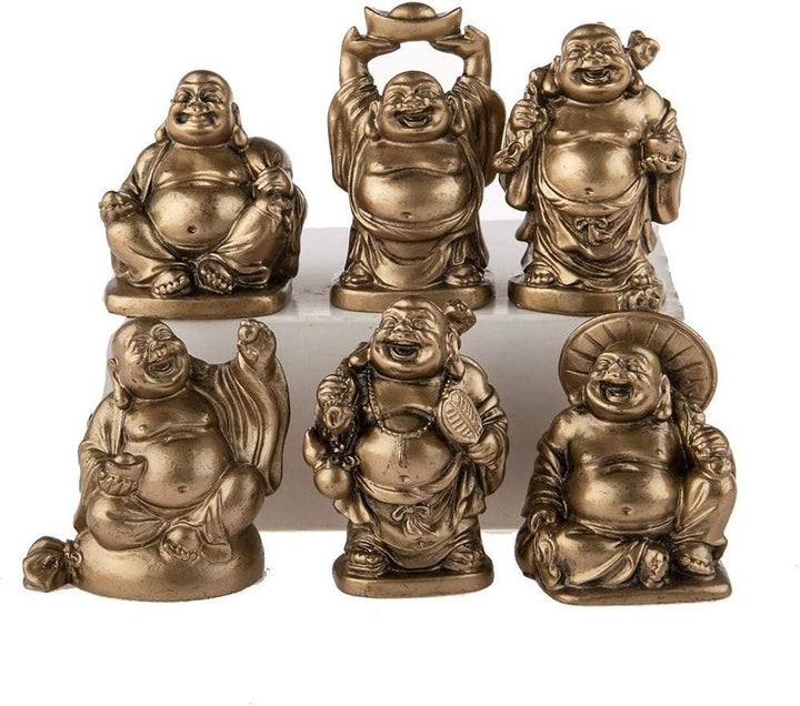 Set de 6 statuete Buddha râzând - Statuete Buddha mici - Sănătate, bogăție, înțelepciune, noroc - Feng Shui farmec norocos decorațiuni pentru casă - idee cadou Decorațiuni Zen Asia Statuete si sculpturi Naty Shop Cifre aurii
