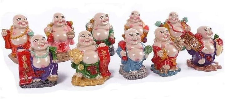 Set de 6 statuete Buddha râzând - Statuete Buddha mici - Sănătate, bogăție, înțelepciune, noroc - Feng Shui farmec norocos decorațiuni pentru casă - idee cadou Decorațiuni Zen Asia Statuete si sculpturi Naty Shop Seria de 10